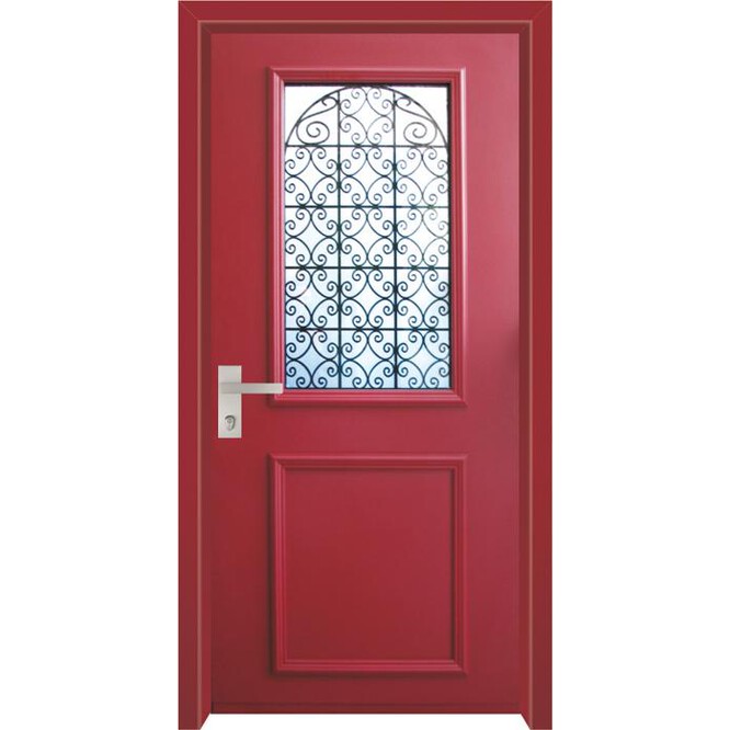 דלת חוץ עם חלון אדומה
