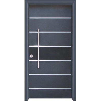 דלת חוץ דגם מודרני בצבע כחול עם פס שחור  