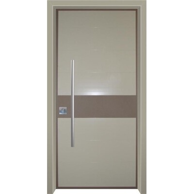 דלת חוץ דגם מודרני בצבע קרם עם פס אפור 