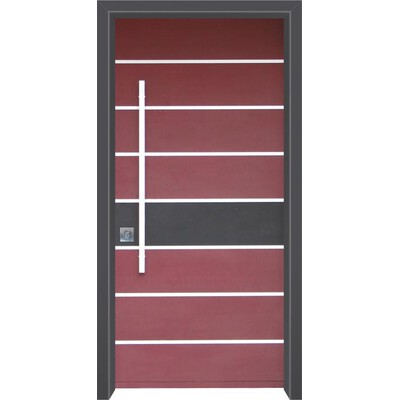 דלת חוץ דגם מודרני בורדו עם פס שחור