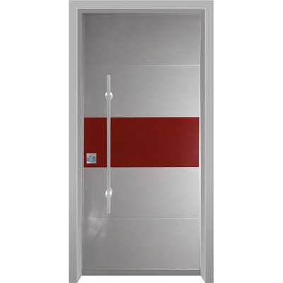 דלת חוץ דגם הייטק אפורה עם פס רוחבי אדום דלת חוץ דגם הייטק אפורה עם פס רוחבי אדום