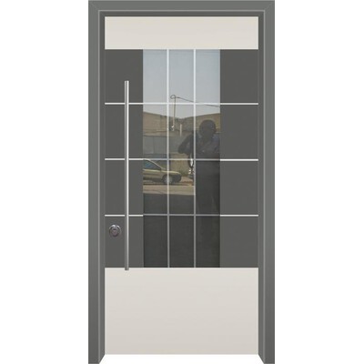 דלת חוץ מודרנית עם חלון ושילוב של 2 צבעים  דלת חוץ מודרנית עם חלון ושילוב של 2 צבעים