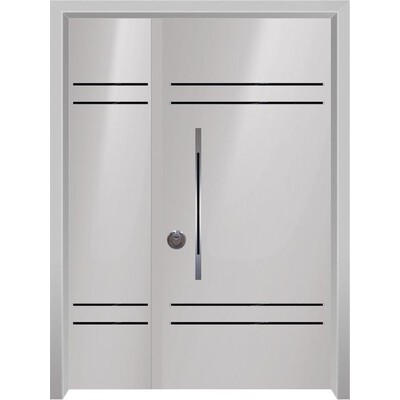 דלת חוץ כנף וחצי עם פסים שחורים לרוחב בצבע לבן 