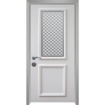 דלת חוץ עם חלון פנורמי וסורג  דלת חוץ עם חלון פנורמי וסורג