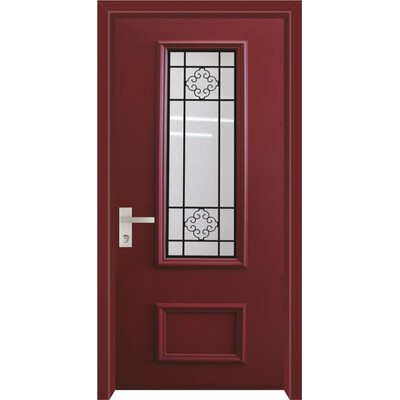 דלת חוץ עם חלון בינוני עם פרחים הפוכים בצבע בורדו דלת חוץ עם חלון בינוני עם פרחים הפוכים בצבע בורדו