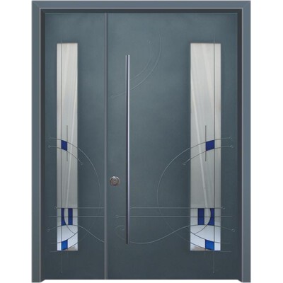 דלת חוץ כנף וחצי בשילוב זכוכית ויטראז' וקווי דמיון   דלת חוץ כנף וחצי בשילוב זכוכית ויטראז' וקווי דמיון