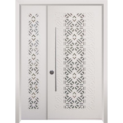 דלת חוץ מודרנית כנף וחצי עם חלון בחיתוך לייזר  דלת חוץ מודרנית כנף וחצי עם חלון בחיתוך לייזר