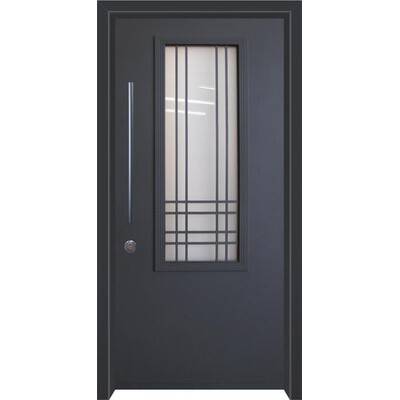 דלת חוץ עם חלון בינוני עם קווים ישרים בצבע כחול  דלת חוץ עם חלון בינוני עם קווים ישרים בצבע כחול