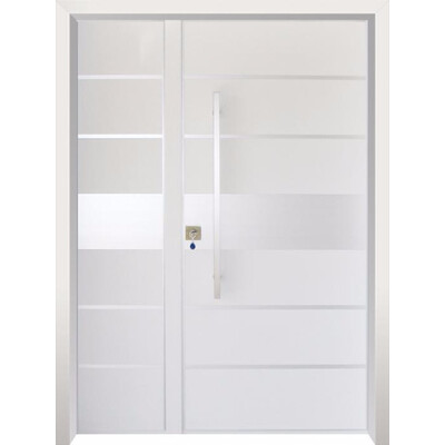 דלת חוץ דגם מודרני כנף וחצי לבנה עם פס כסף