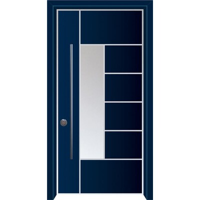 דלת חוץ דגם הייטק כחולה עם פס כסוף חצי אורכי