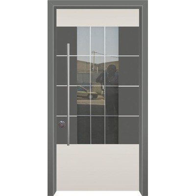 דלת חוץ מודרנית עם חלון ושילוב של 2 צבעים 